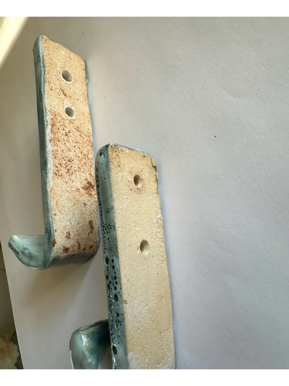 Handmade Ceramic Seafoam Glazed Wall Hooks - Set of 2